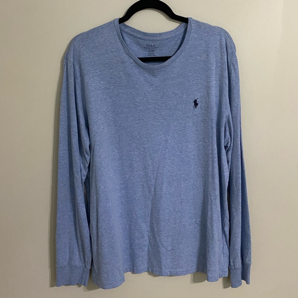 Men’s Polo Ralph Lauren heathered light blue long sleeve tee L